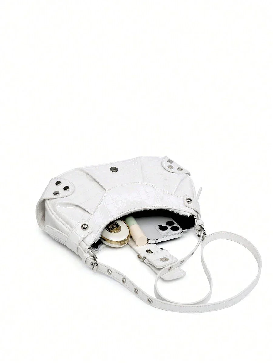 Sac en Simili Cuir a bandouliere pour femme blanc penche de cote avec affaire 