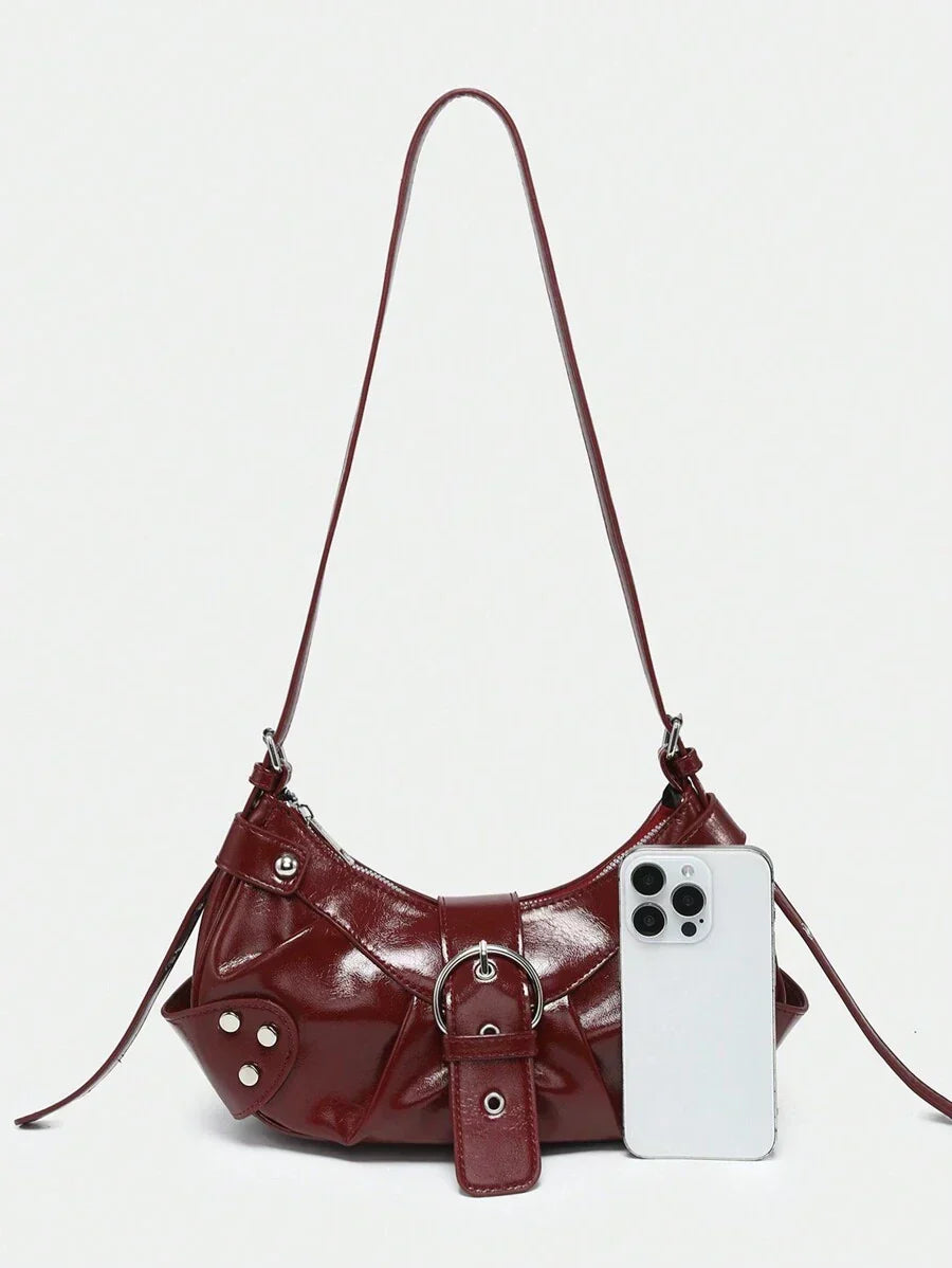 Sac en Simili Cuir a bandouliere pour femme bordeau  taille telephone 