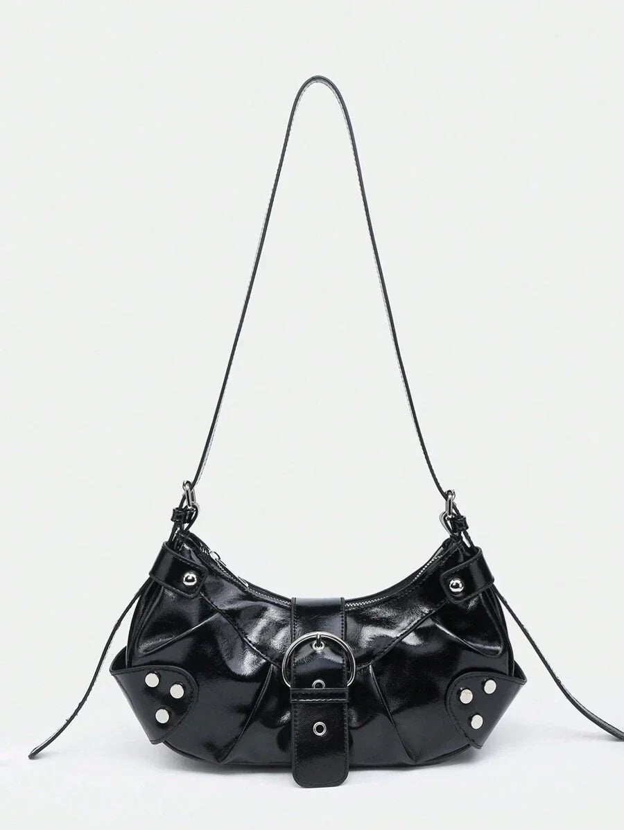 Sac en Simili Cuir a bandouliere pour femme noir cuir lisse face